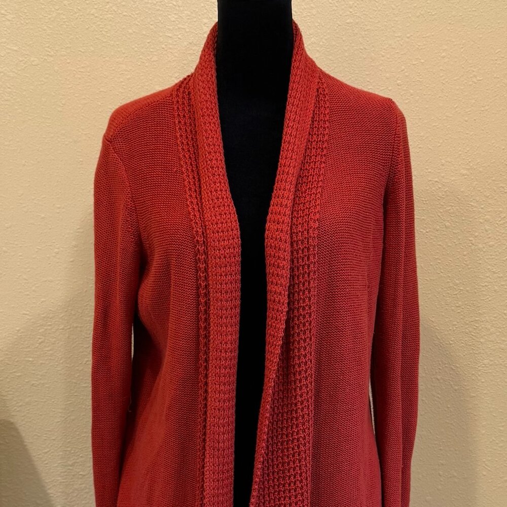 Women's Draped Cardigan Sweater Bellini Open Front Paprika Size Large Cozy Layer